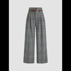 NWT Plaid/Houndstooth High-Rise Wide-Leg Women's Pants/Trouser with Belt